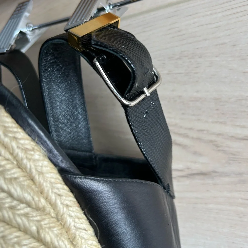 Balenciaga Black Leather Espadrille Wedge Sandals Size 10